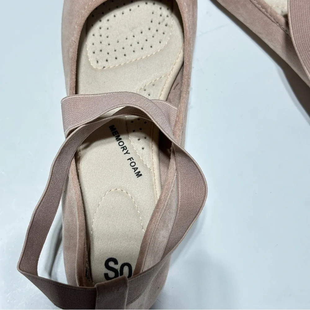 👉 SO Womens Ballet Flats Seadragon Blush Size 8.5 Nude Cross Strap Slip-On Shoes